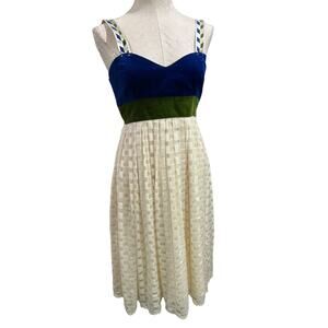 Size 6 Madchen Dress Velvet Colorblock Cream Skirt Blue Green Bodice